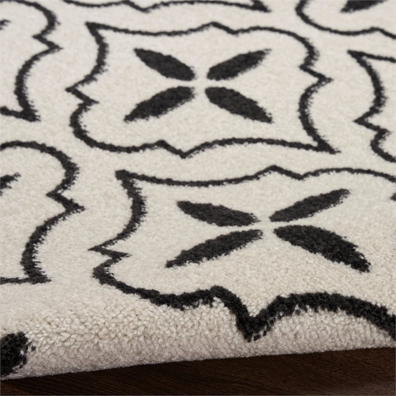 Pemberly Row Contemporary Home 6'x9' Fabric Ivory Black Area Rug