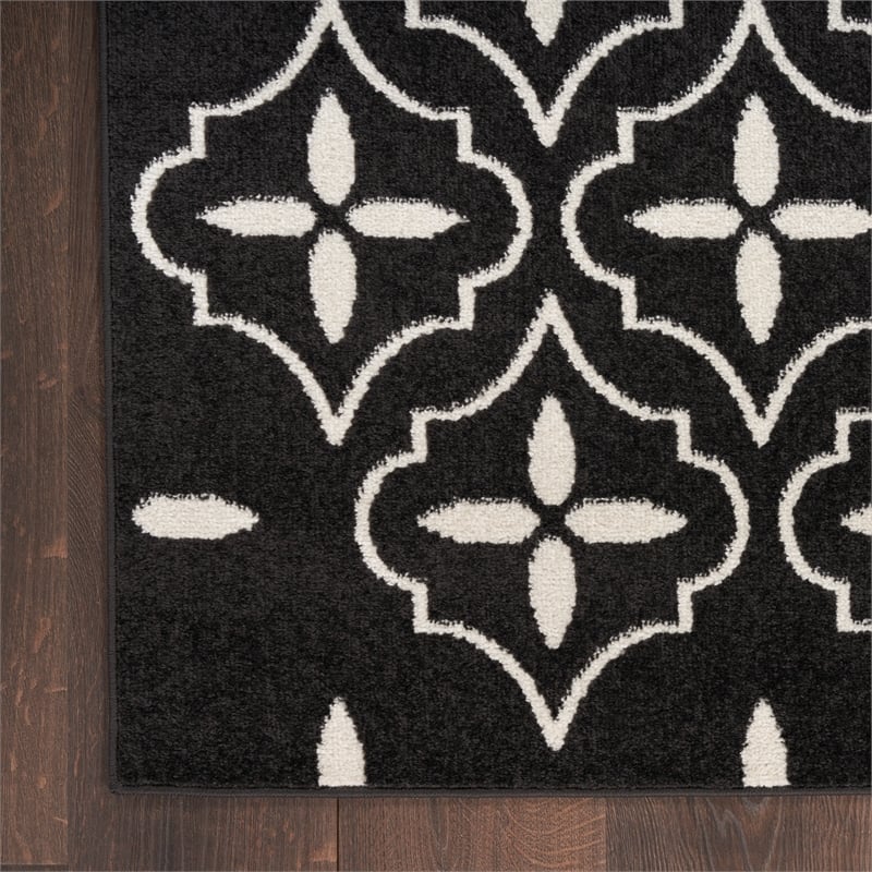 Pemberly Row Contemporary Home 8'x10' Fabric Black Ivory Area Rug
