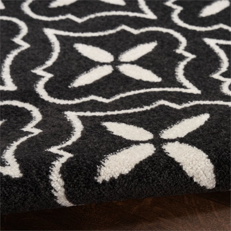Pemberly Row Contemporary Home 8'x10' Fabric Black Ivory Area Rug
