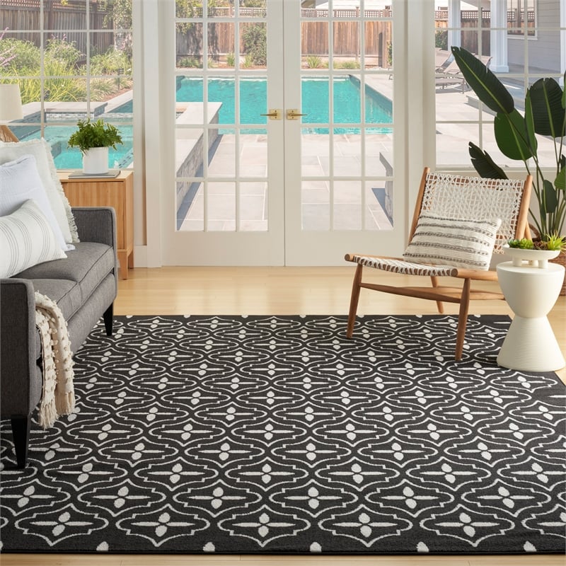 Pemberly Row Contemporary Home 8'x10' Fabric Black Ivory Area Rug