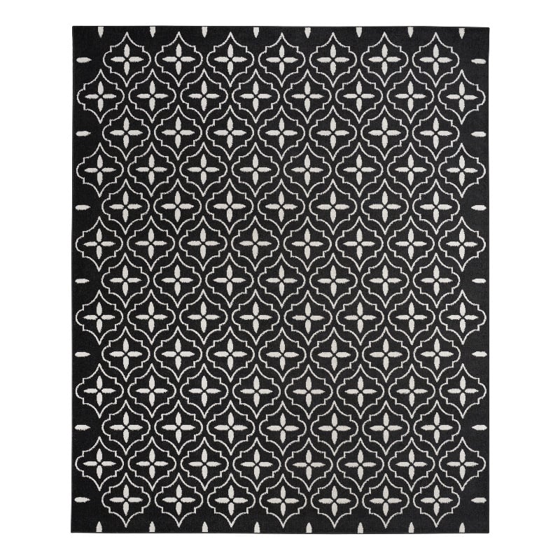 Pemberly Row Contemporary Home 8'x10' Fabric Black Ivory Area Rug