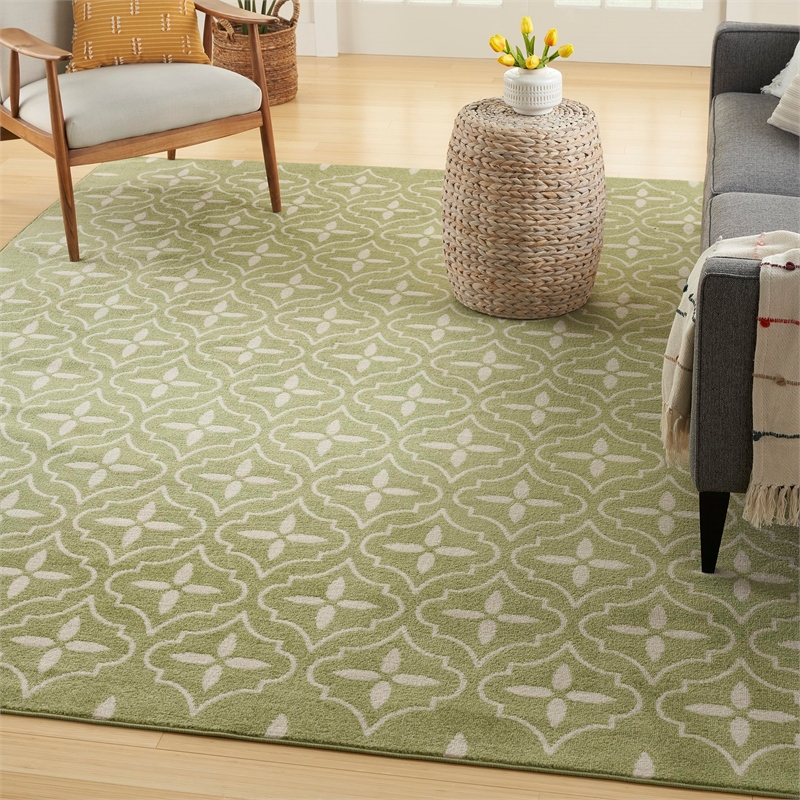 Pemberly Row Contemporary Home 6'x9' Fabric Green Ivory Area Rug
