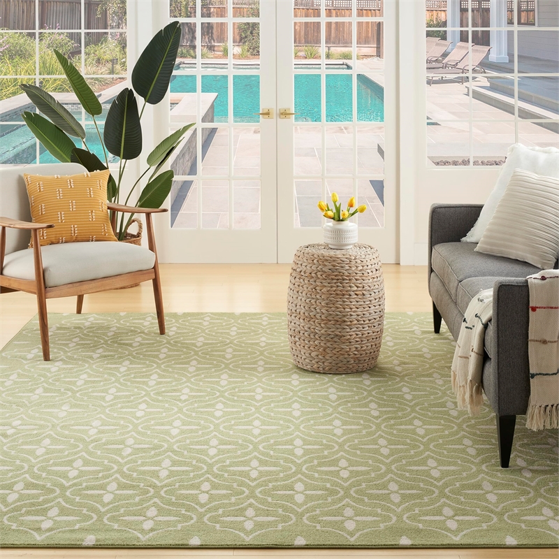 Pemberly Row Contemporary Home 6'x9' Fabric Green Ivory Area Rug