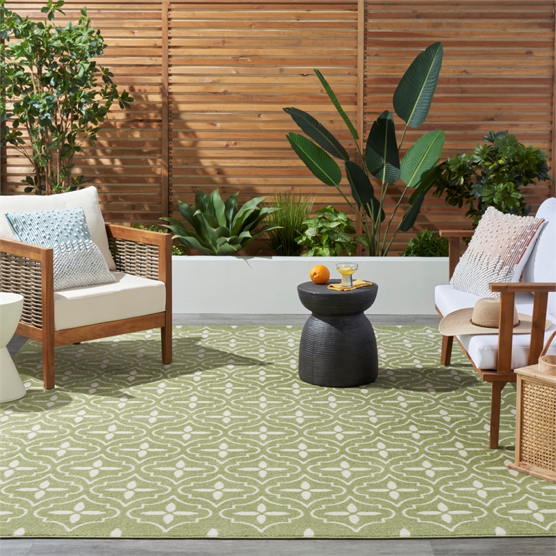 Pemberly Row Contemporary Home 8'x10' Fabric Green Ivory Area Rug