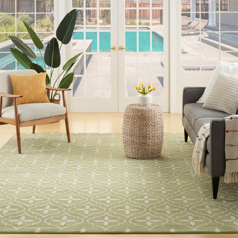 Pemberly Row Contemporary Home 8'x10' Fabric Green Ivory Area Rug