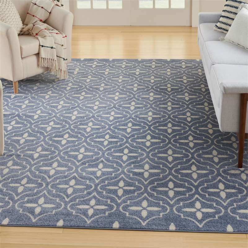 Pemberly Row Contemporary Home 8'x10' Fabric Blue Ivory Area Rug
