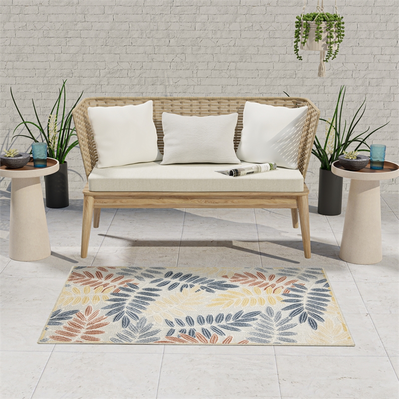 Pemberly Row Contemporary Home 8'x10' Fabric Blue Ivory Area Rug