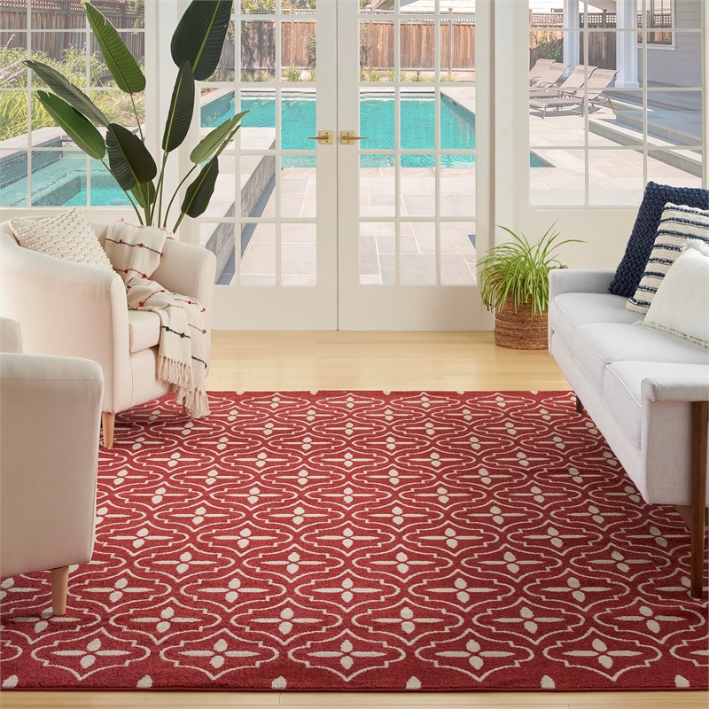 Pemberly Row Contemporary Home 8'x10' Fabric Brick Ivory Area Rug