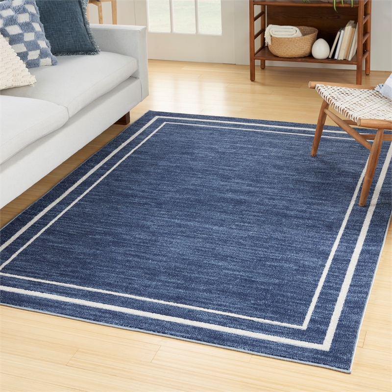 Pemberly Row Modern / Contemporary 4'x6' Navy Ivory Fabric Area Rug