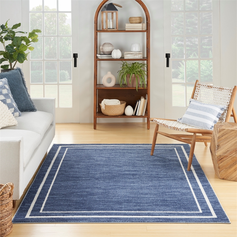Pemberly Row Modern / Contemporary 4'x6' Navy Ivory Fabric Area Rug