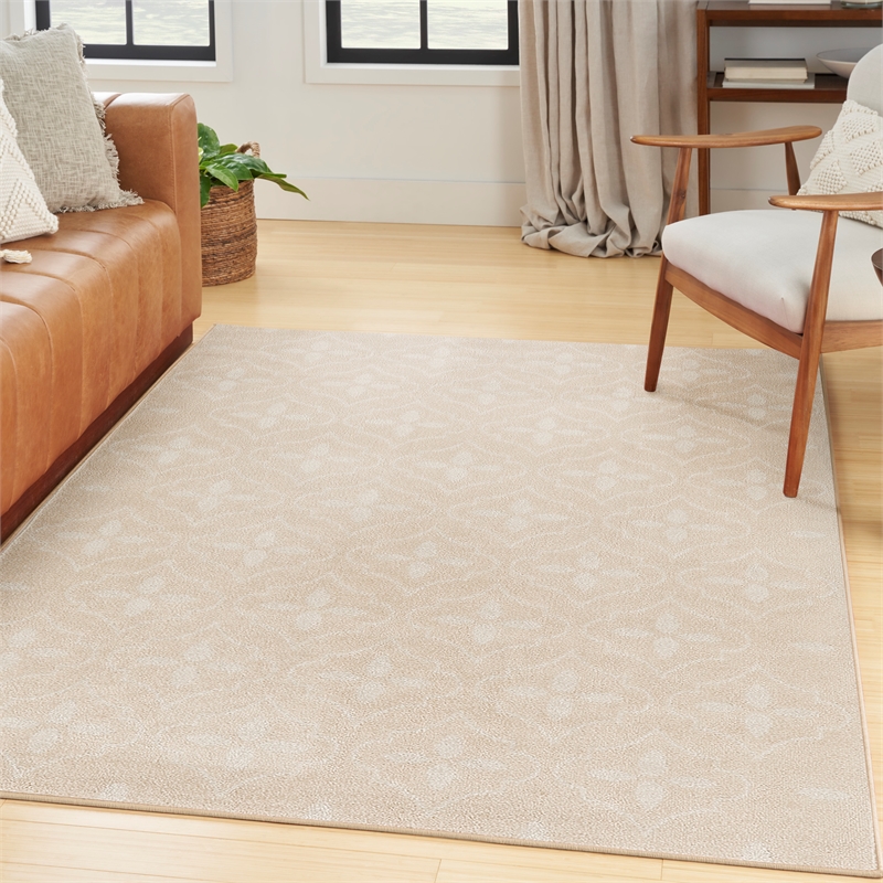 Pemberly Row Modern / Contemporary 4'x6' Ivory Beige Fabric Area Rug