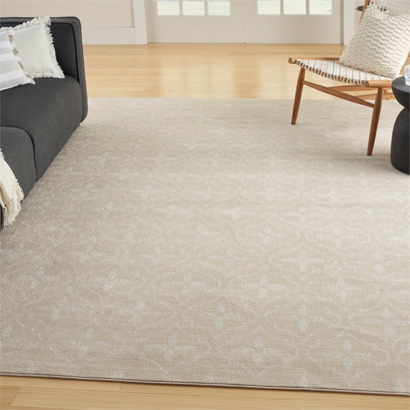 Pemberly Row Modern / Contemporary 5'x7' Ivory Beige Fabric Area Rug