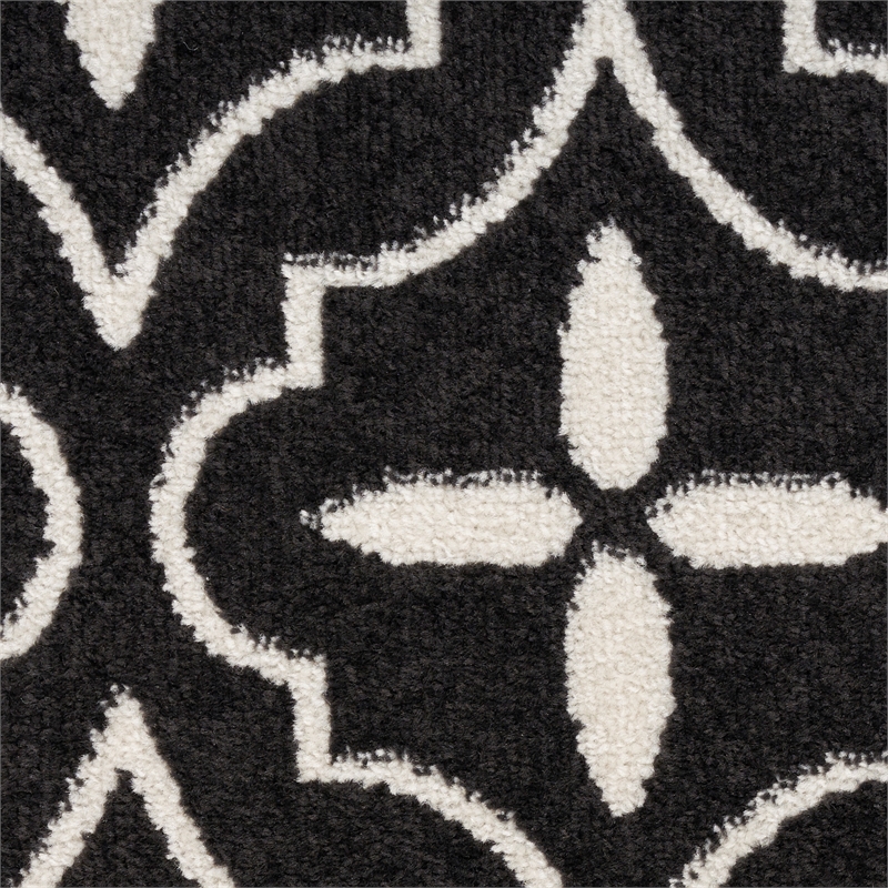 Pemberly Row Contemporary 8' Runner Black Ivory Fabric Area Rug