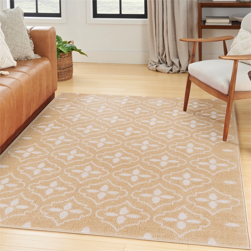 Pemberly Row Modern / Contemporary 4'x6' Beige Ivory Fabric Area Rug