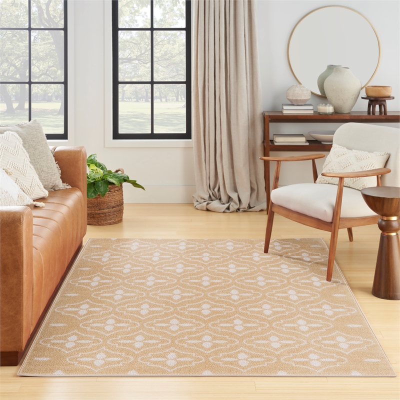 Pemberly Row Modern / Contemporary 4'x6' Beige Ivory Fabric Area Rug