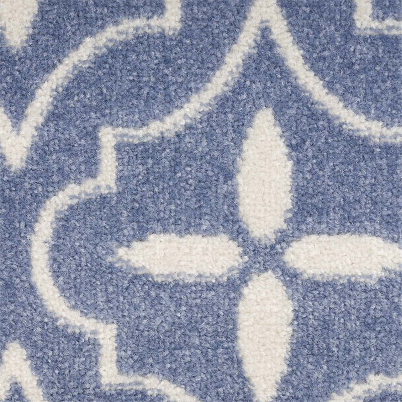 Pemberly Row Contemporary 8' Runner Blue Ivory Fabric Area Rug