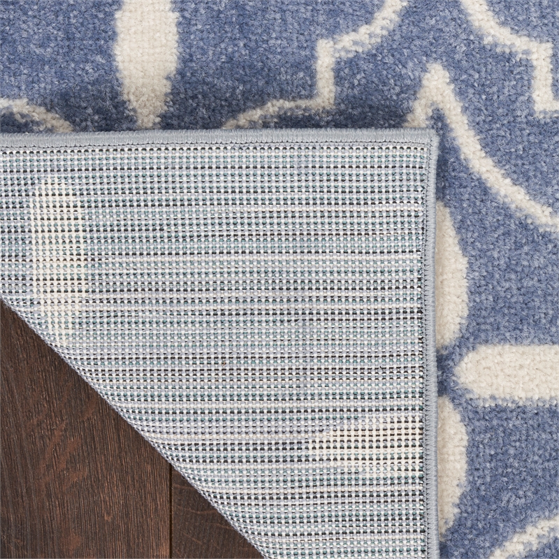 Pemberly Row Contemporary 8' Runner Blue Ivory Fabric Area Rug