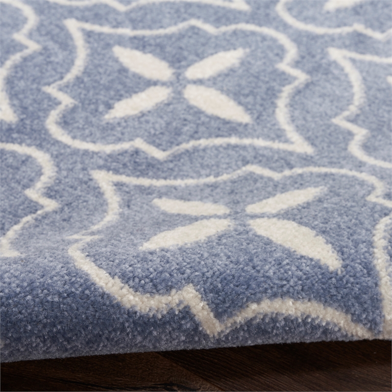 Pemberly Row Contemporary 8' Runner Blue Ivory Fabric Area Rug