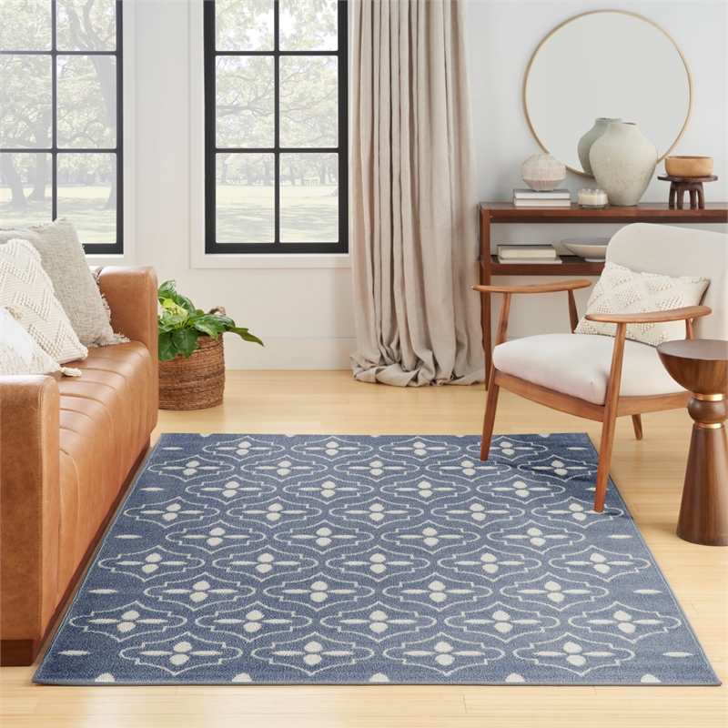 Pemberly Row Modern / Contemporary 4'x6' Blue Ivory Fabric Area Rug