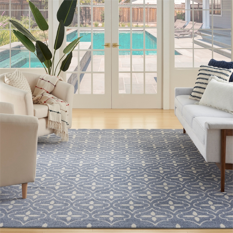 Pemberly Row Modern / Contemporary 5'x7' Blue Ivory Fabric Area Rug