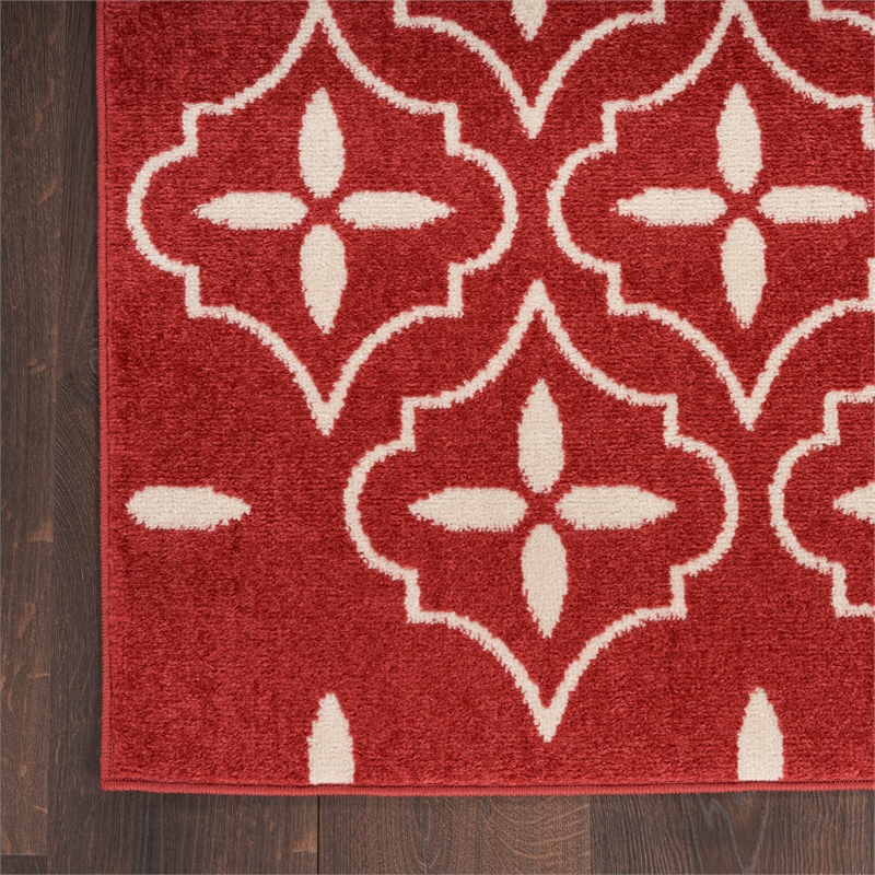 Pemberly Row Contemporary 8' Runner Brick Ivory Fabric Area Rug