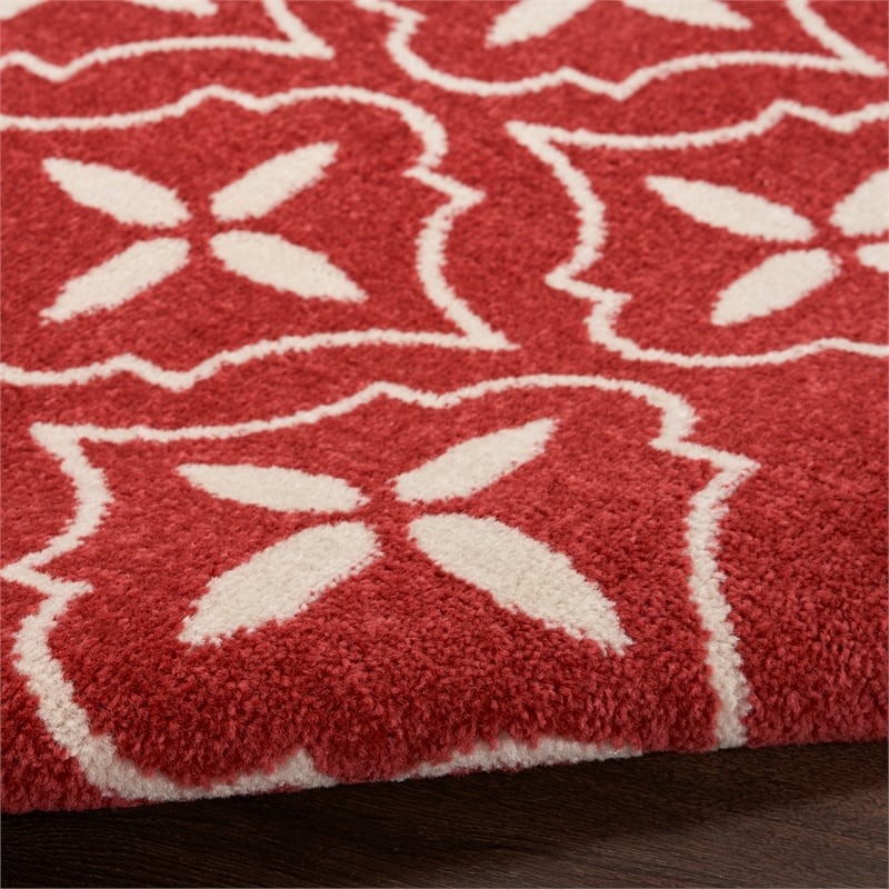 Pemberly Row Contemporary 8' Runner Brick Ivory Fabric Area Rug