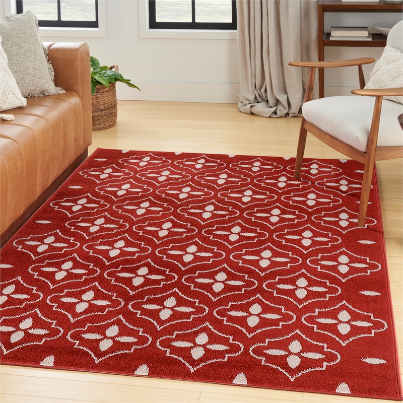 Pemberly Row Modern / Contemporary 4'x6' Brick Ivory Fabric Area Rug