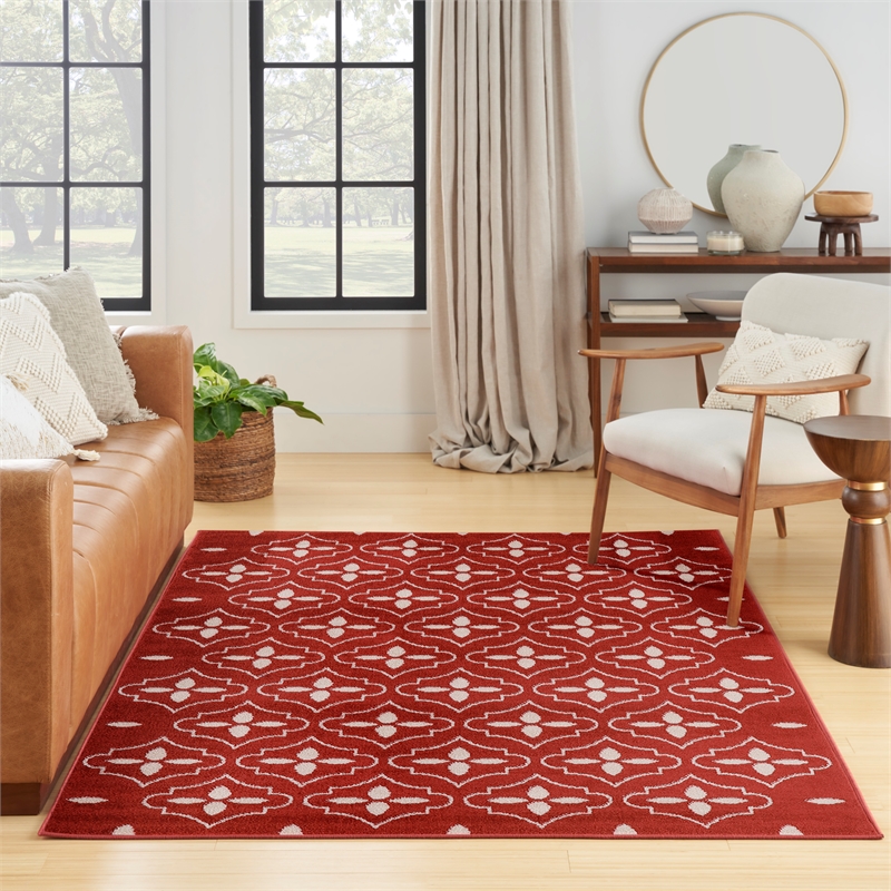 Pemberly Row Modern / Contemporary 4'x6' Brick Ivory Fabric Area Rug