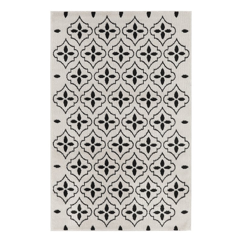 Pemberly Row Modern / Contemporary 4'x6' Ivory Black Fabric Area Rug