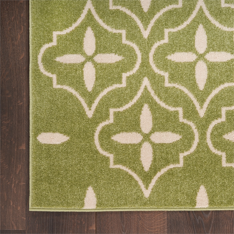 Pemberly Row Contemporary 8' Runner Green Ivory Fabric Area Rug