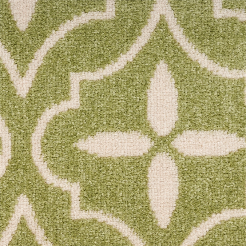 Pemberly Row Contemporary 8' Runner Green Ivory Fabric Area Rug