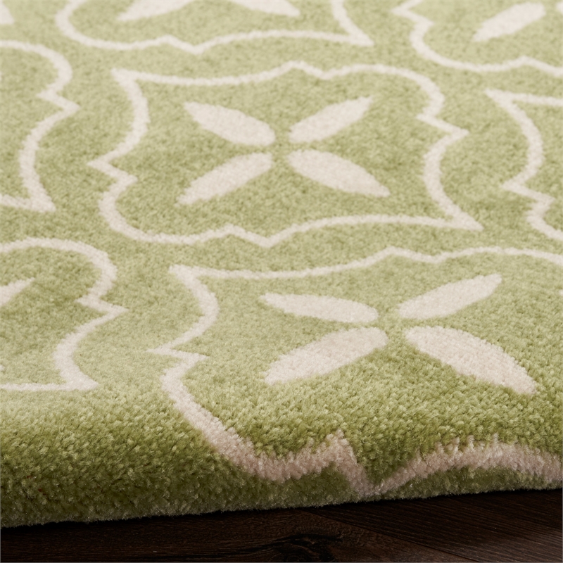 Pemberly Row Contemporary 8' Runner Green Ivory Fabric Area Rug