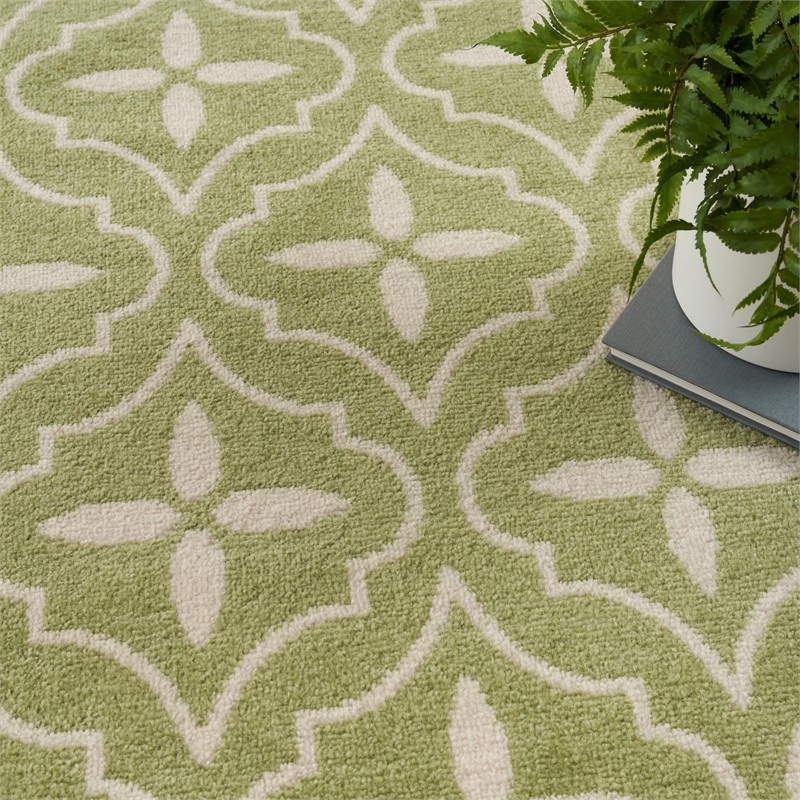 Pemberly Row Contemporary 8' Runner Green Ivory Fabric Area Rug