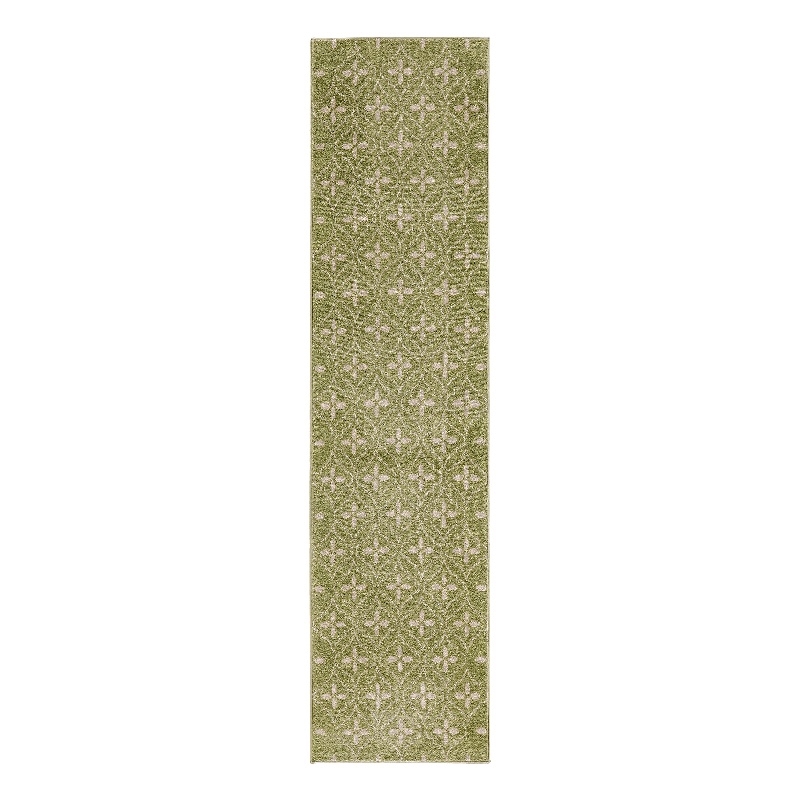 Pemberly Row Contemporary 8' Runner Green Ivory Fabric Area Rug