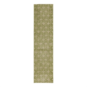 Pemberly Row Contemporary 8' Runner Green Ivory Fabric Area Rug