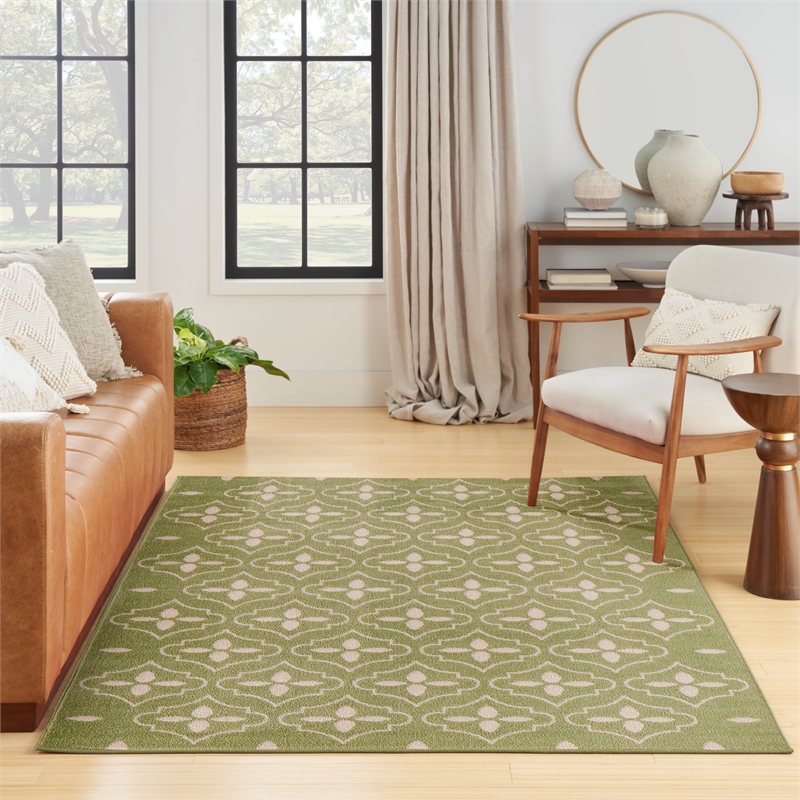 Pemberly Row Modern / Contemporary 4'x6' Green Ivory Fabric Area Rug
