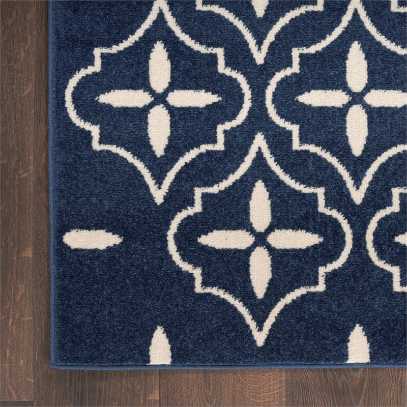 Pemberly Row Contemporary 8' Runner Navy Ivory Fabric Area Rug