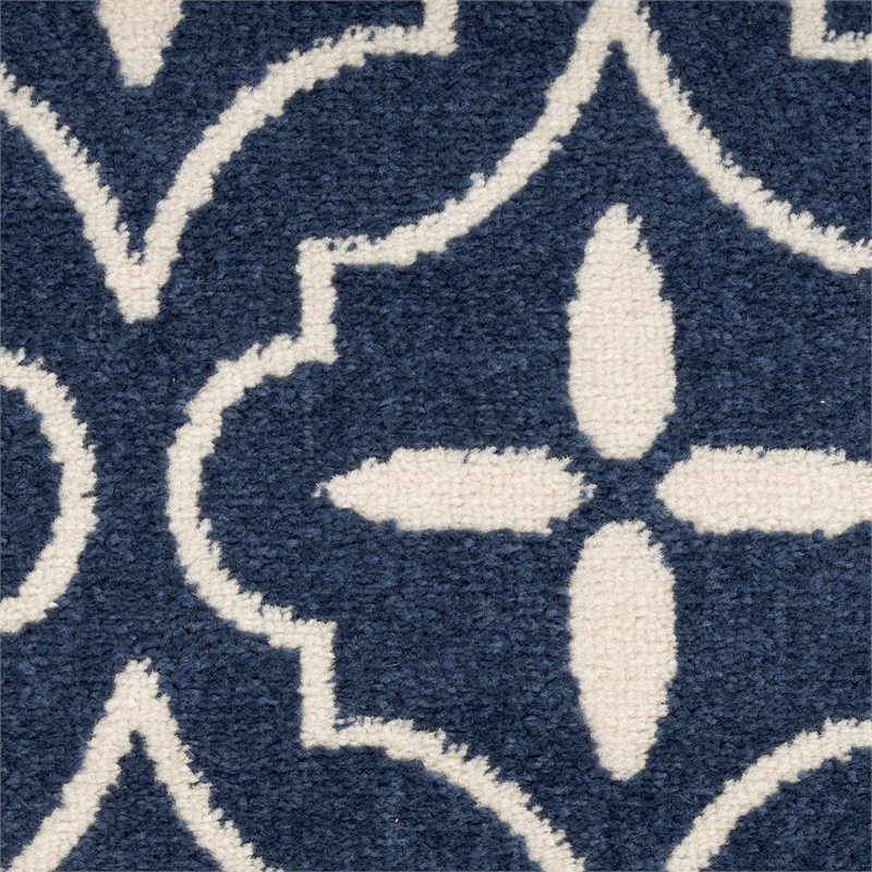 Pemberly Row Contemporary 8' Runner Navy Ivory Fabric Area Rug