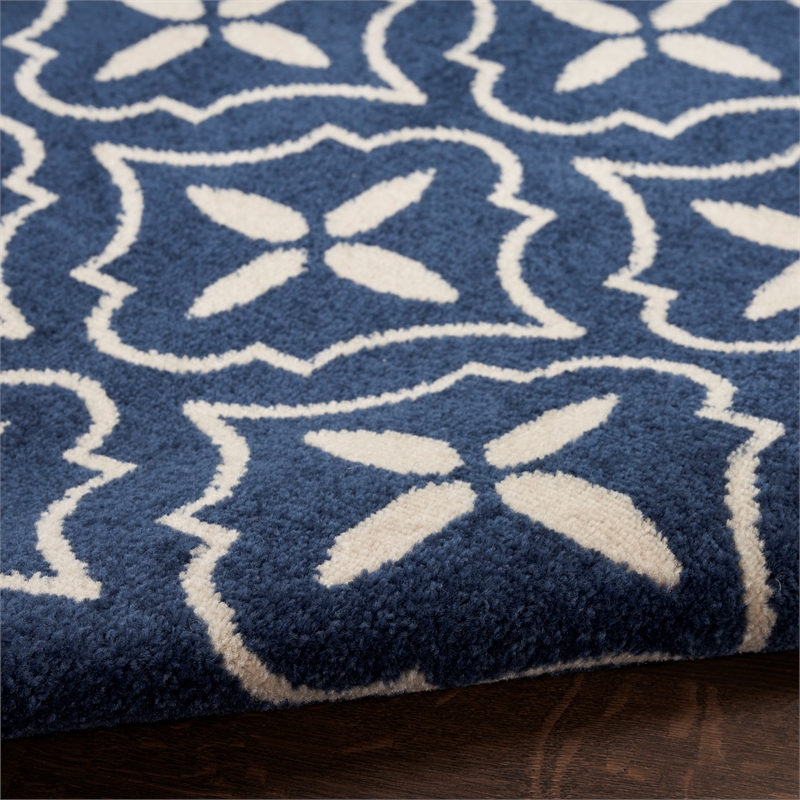 Pemberly Row Contemporary 8' Runner Navy Ivory Fabric Area Rug