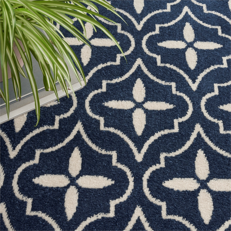 Pemberly Row Contemporary 8' Runner Navy Ivory Fabric Area Rug