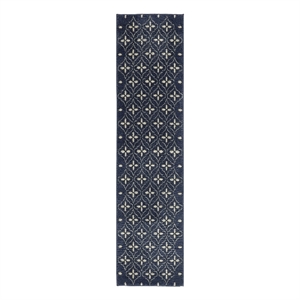 Pemberly Row Contemporary 8' Runner Navy Ivory Fabric Area Rug