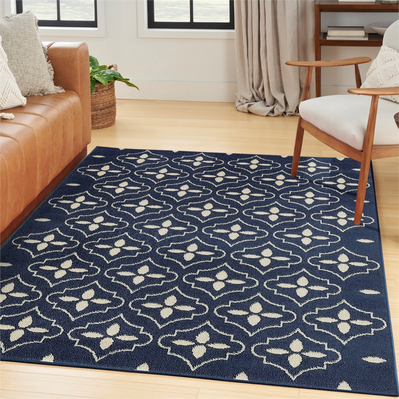 Pemberly Row Modern / Contemporary 4'x6' Navy Ivory Fabric Area Rug