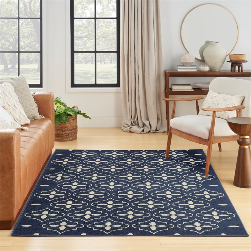 Pemberly Row Modern / Contemporary 4'x6' Navy Ivory Fabric Area Rug