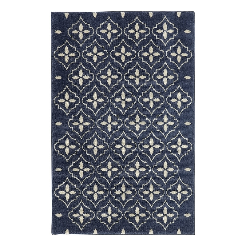 Pemberly Row Modern / Contemporary 4'x6' Navy Ivory Fabric Area Rug