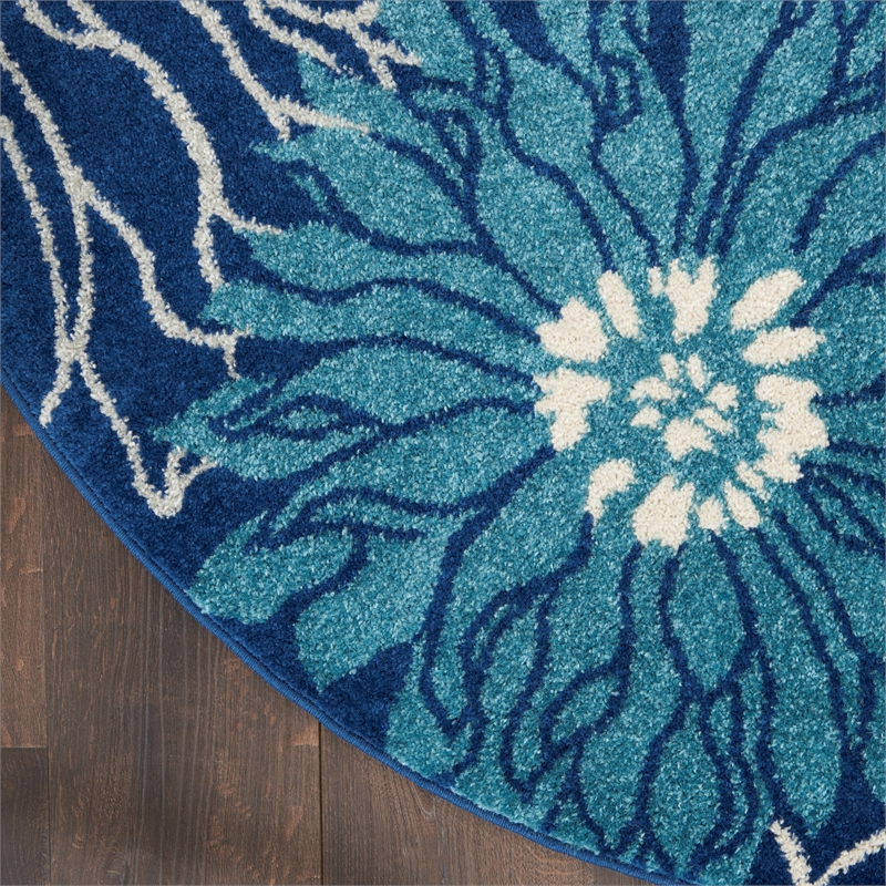 Pemberly Row 8' Round Navy Ivory Fabric Contemporary Area Rug