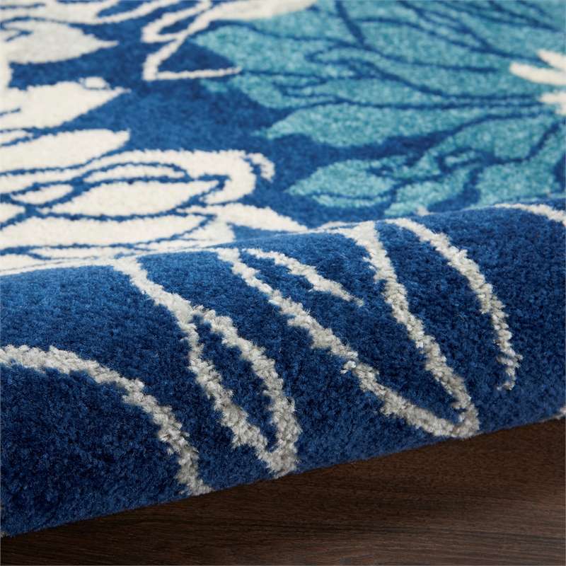 Pemberly Row 8' Round Navy Ivory Fabric Contemporary Area Rug