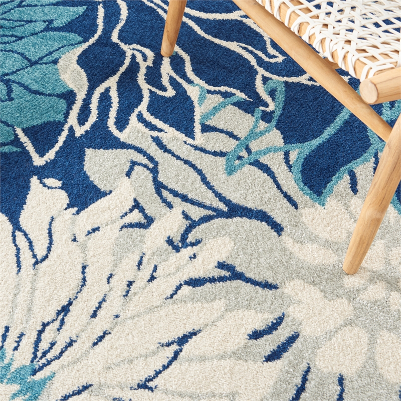 Pemberly Row 8' Round Navy Ivory Fabric Contemporary Area Rug