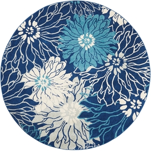 Pemberly Row 8' Round Navy Ivory Fabric Contemporary Area Rug