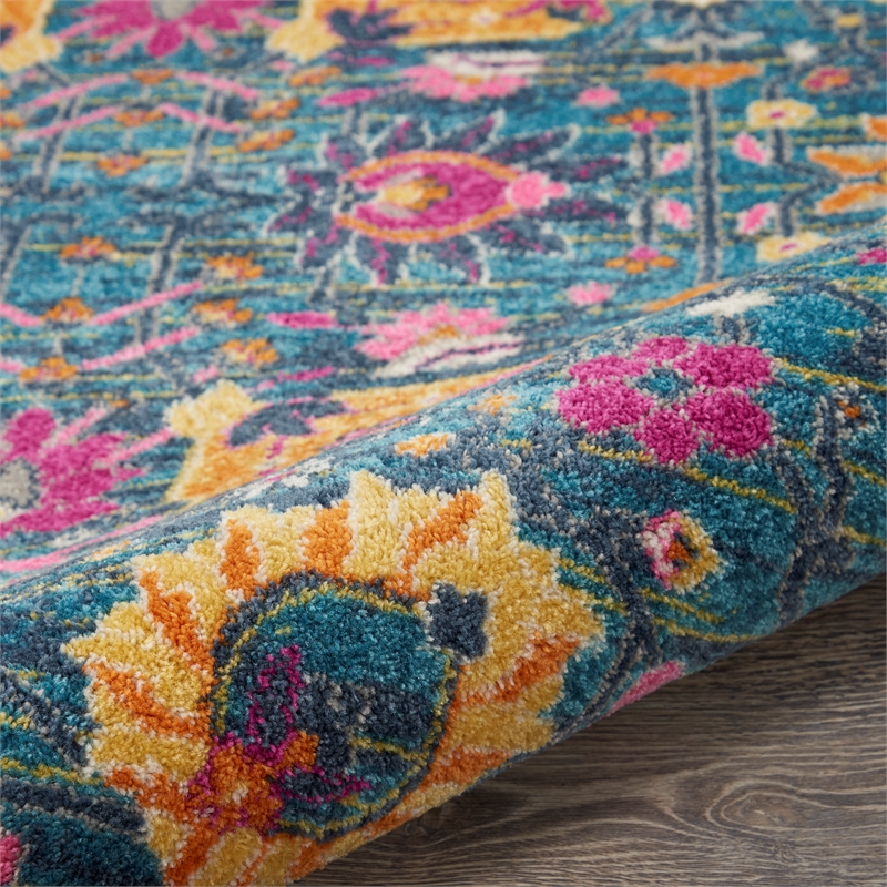 Pemberly Row Transitional 8' Round Denim Fabric Bohemian Area Rug