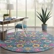 Pemberly Row Transitional 8' Round Denim Fabric Bohemian Area Rug